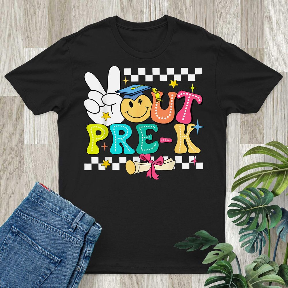 Peace Out Pre K Teacher Student Happy Last Day Of School Shirt Unisex Standard T-Shirt black s