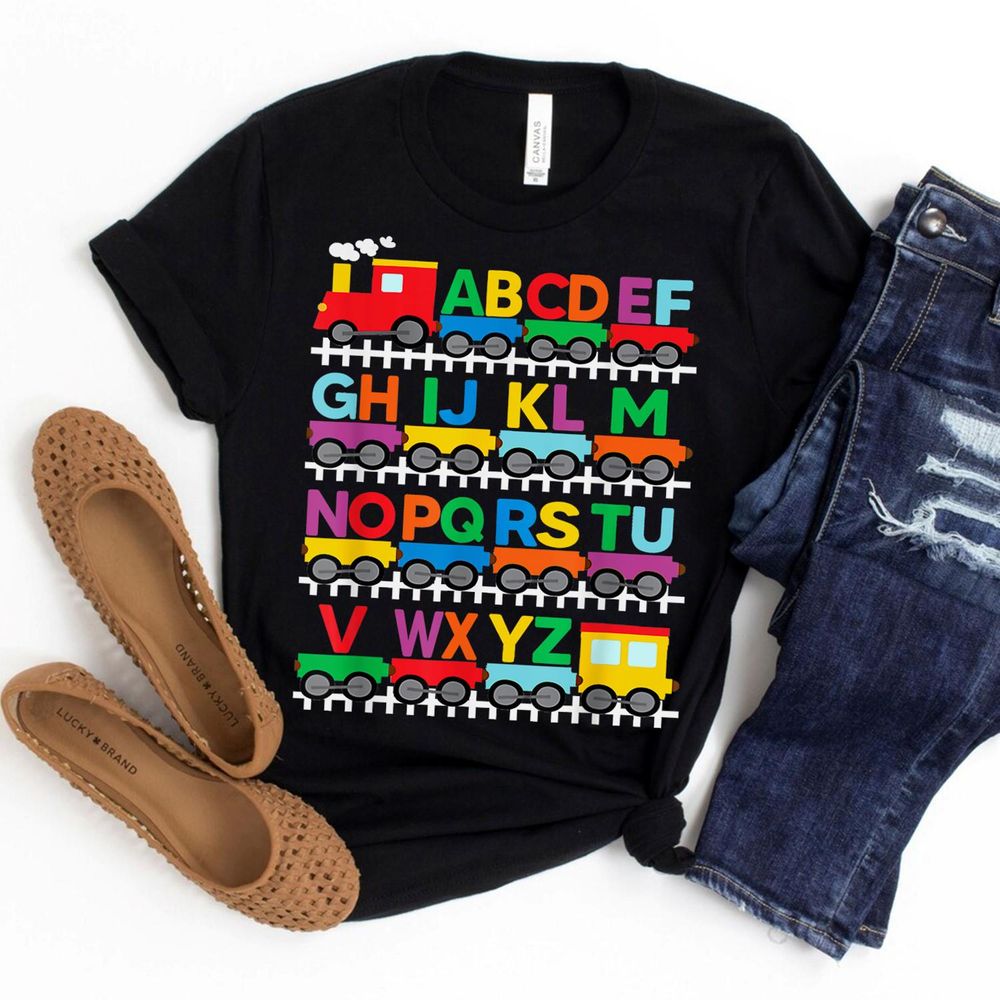 Train Railroad Lover Abc Alphabet A-z Abcs Kindergarten Kids Shirt Unisex Standard T-Shirt black s