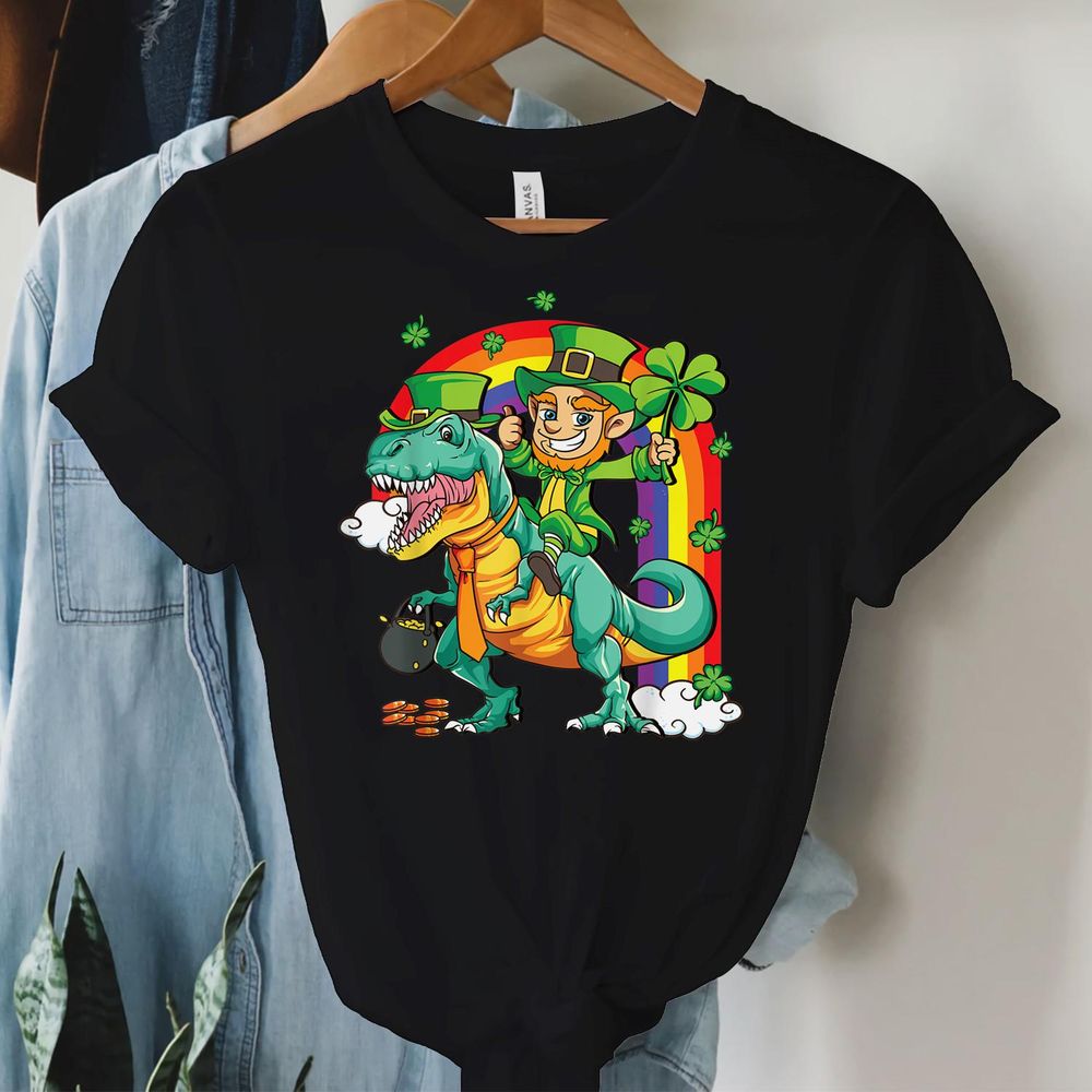 Kids Dino St Patricks Day Shirt Toddler Boys Girl Leprechaun Shirt Unisex Standard T-Shirt black s