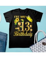 Its My 13th Birthday 13 Year Old Girl Sunflower Butterfly Shirt Unisex Standard T-Shirt black s